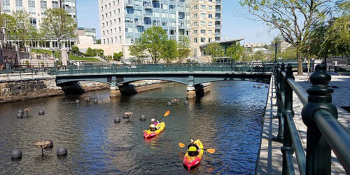 Kayaking on the river in Downtown Providence, RI - Credit PWCVB