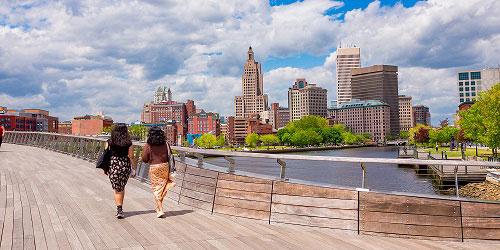 Spring on the Riverwalk in Downtown Providence, RI - Credit PWCVB